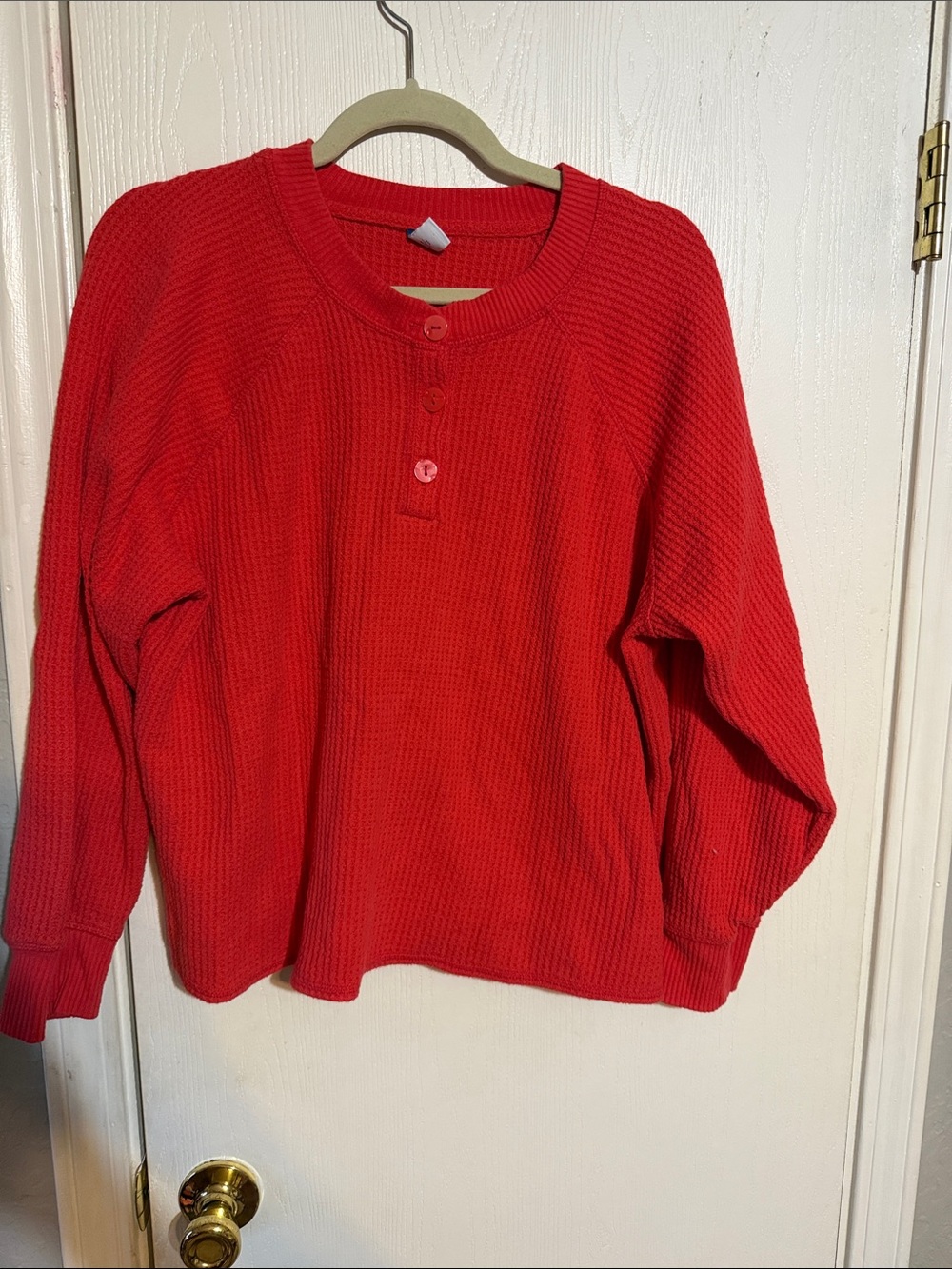 Old Navy Red Waffle-Knit Cowl Henley Pullover